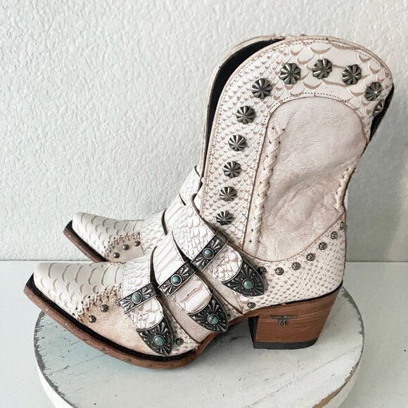 Lane SHOWDOWN Womens White Cowboy Boots 8 Short Western Cowgirl Lace-up Bootie - Picture 4 of 10